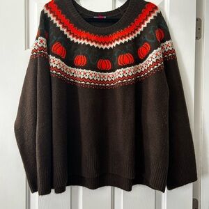 Vince Camuto Brown Sweater with Red & Cream Fair Isle Yoke Size XXL